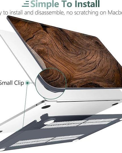 DONGKE for M4 MacBook Air 13.6 Inch Case 2025 2024 2023 2022 Model A3240 A3113 A2681 M3 M2 Chip, Plastic Hard Shell Case Cover with Touch ID for MacBook Air 13 Inch M4 - Wood Grain