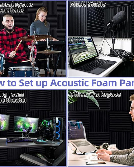 12 Pack Sound Proof Foam Panels Studio Acoustic Foam Panels,1" X 12" X 12"Soundproof Wall Panels with Self-Adhesive,Fire-Proofed Soundproofing Wedges,Acoustic Treatment Foam for Home-Black