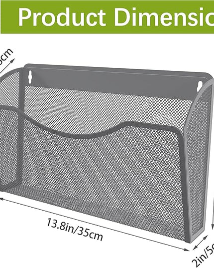 EasyPAG Single Pocket Wall File Organizer, Mesh Hanging File Folder Organizer for Letter/A4 Size Folders, Wall Mounted Vertical Mail Holder for Paperwork, Office, Home, School, Silver