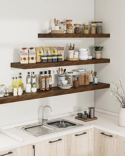 RICHFOCUS 40Inch Floating Shelves for Wall 2 Pack Shelves for Bedroom|Kitchen|Bathroom Wall Mounted Rustic Wood Floating Shelf with Invisible Brackets for Books|Storage|Decor, Rustic Brown