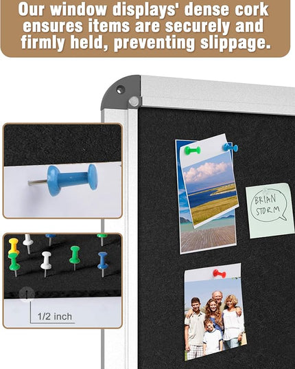 Mifuro 28"x26" Enclosed Bulletin Board, Lockable Weather-Resistant Aluminum Cork Noticeboard for School & Office, Silver Frame w/Black Flet