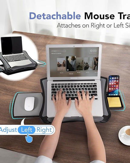 EHO Portable Lap Desk with Cushion, Detachable Mouse Pad Tray and Phone Holder, Adjustable Laptop Stand with 5 Angles, for Home, Office, Sofa, Bed