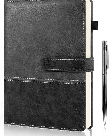 HULIPARK Leather Notebook Journal with Pen, A5 Lined Hardcover Notebook with Magnetic Closure, 240 Pages Daily Journal for Men Women, Ruled Journals Notebooks for Work, Writing, Note Taking - Black