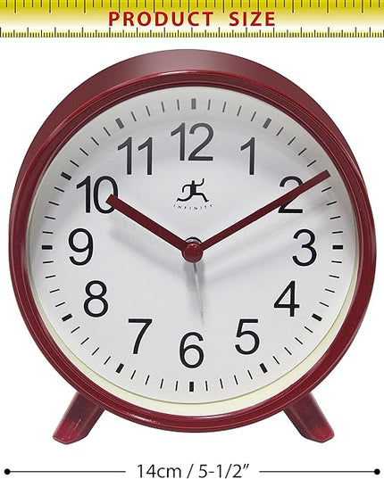 Infinity Instruments Plastic 5.75" Indoor Tabletop Alarm Clock with Quartz Movement for Accurate Time Keeping, Red