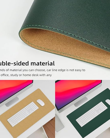 AFIING Dual-Sided Desk Pad, Natural Cork & PU Leather Large Mouse mats for Office and Home Work, Desk Protector Non-Slip, Waterproof, Easy Clean (Dark Green, 23.6" x 13.7")