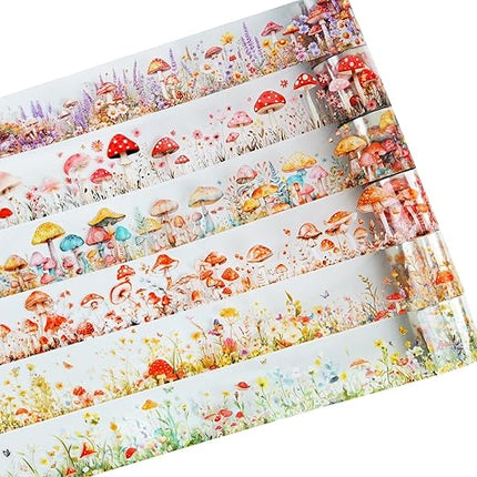 MiyouLuna 6 Rolls Whimsical Mushroom Forest PET Tape Set, Cottagecore Botanical Stickers for Journaling, Scrapbooking, DIY Crafts Supplies, 1.57"x78.7"