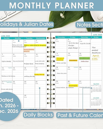 Ymumuda 2026 Planner - JAN.2026 - DEC. 2026, Planner 2026 Daily Weekly and Monthly Calendar, 8.4" X 6", 12-Month Academic Planner for Women, Spiral Bound, Stickers, Ideal School Office Supplies