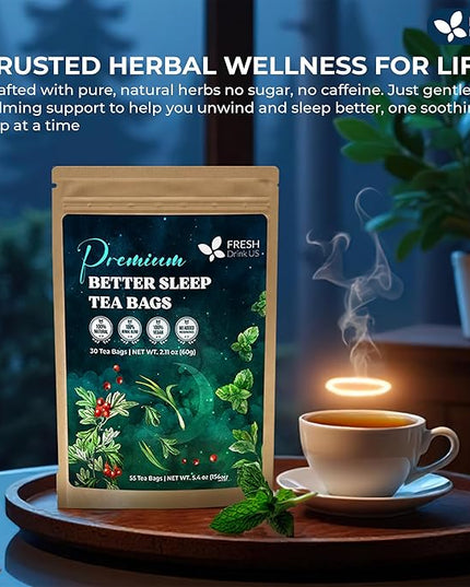 FreshDrinkUS, Premium 75 Tea Bags Better Sleep Herbal Tea | Special Herbal Sleep Tea, Caffeine-Free Loose Leaf Blend with Spearmint Leaves, Lemongrass Leaves, and Hawthorn Berry – Naturally Refreshing and Aromatic.