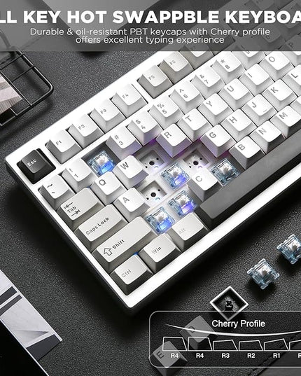 YUNZII AL80 Wireless Mechanical Keyboard,Full Aluminum CNC, Smart LCD Display,Hot Swappable Gasket Mount 75% Layout with Knob,BT/2.4G/USB-C,QMK/VIA Support for Win/Mac (Silver, Gateron Zero Switch)