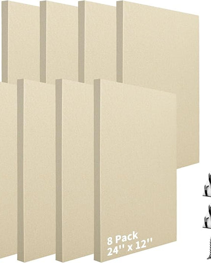 Art3dwallpanels 8 PCS Acoustic Panels, 24''x12'' Fabric Soundproof Wall Panels, Easy-Hook Mounting Sound Absorbing Panels for Studios, Office, Home Theater, Linen