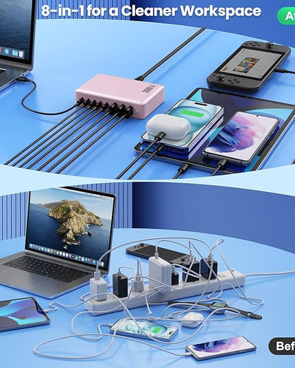 USB C Charger 300W USB C Charger Block, 8-Ports GaN IV Fast Charging Station Hub,PD 100W Laptop Charger Adapter,for MacBook Pro/Air/iPad/iPhone16/15/14/Apple Watch/DELL/Samsung for Home Office