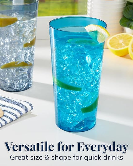 US Acrylic Café Plastic Reusable Tumblers (Set of 12) 32-ounce Iced-Tea Cups, Coastal | Value Set of Restaurant Style Drinking Glasses, Stackable, BPA-free, Made in the USA | Top-rack Dishwasher Safe