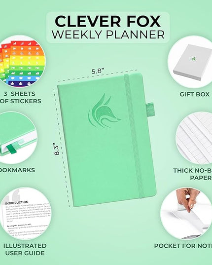 Clever Fox Planner – Undated Weekly & Monthly Planner for Productivity, Time Management & Goals – Organizer Journal – A5 (Mint)