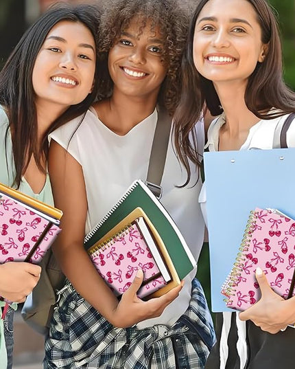 Spiral Journal Notebook, A5 Cute Notebooks for Women Men, College Ruled Hardcover Notebook for Work & Note Taking, 60 Pages Double-Wire Journals for Writing (Cute Pink Cherry Bow)