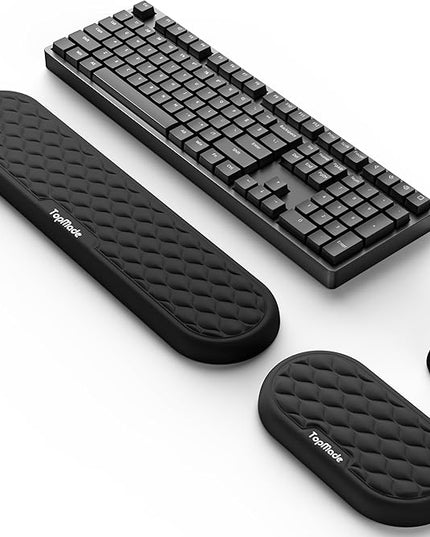 TopMade Upgraded Wider Wrist Rest Set, Soft Memory Foam Keyboard Hand Rest Pad, Computer Ergonomic Keyboard Mouse Wrist Support for Typing Pain Relief, Comfort for Office, Gaming, Study, Black