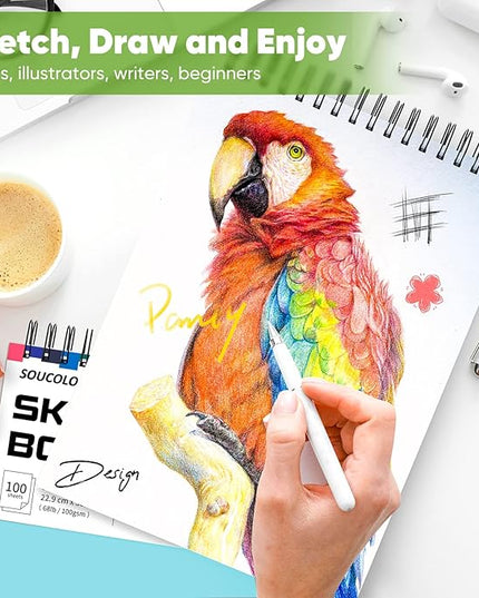 Soucolor Art Supplies Sketching Kit with 100 Sheets 3-Color Sketch Book, Teen Girl Gifts, Arts and Crafts for Kids Ages 8-12, School Supplies Gifts for Artists Adults Teens Girls Boys Kids