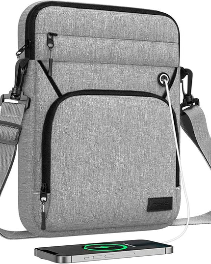 MoKo 9-11 Inch 360° Protective Tablet Sleeve Bag, Fits 11 inch iPad Air M3, iPad A16 2025, Pro 11 M5, iPad 10/9/8/7th, Tab S8/S9 11, Multifunctional Bag with Shoulder and Headphone Port, Light Gray