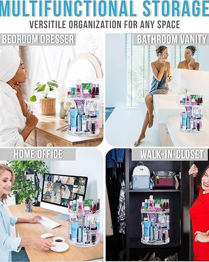 ZHIAI 360 Rotating Makeup Organizer, Large Capacity Cosmetics Organizer for Perfume Holder Organizer Countertop, DIY Adjustable Bathroom Makeup Carousel Holder Rack, Clear Diamond