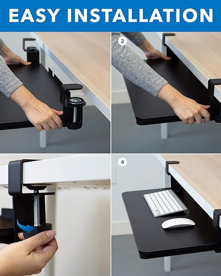 Mount-It! Clamp Keyboard Tray, Under Desk Slide-Out Clamp-On Keyboard and Mouse Drawer, 26.4" W x 11.8" D Ergonomic Retractable Platform for Typing, No-Drill Installation, Black