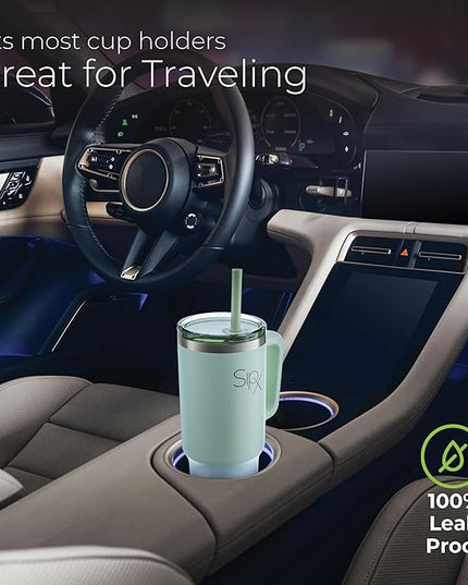 SIPX™ 30 oz Insulated Tumbler with Handle & Straw – Vacuum Insulated Stainless Steel, Leakproof, Cupholder Friendly – Perfect for Iced Coffee, Water & Travel – Green