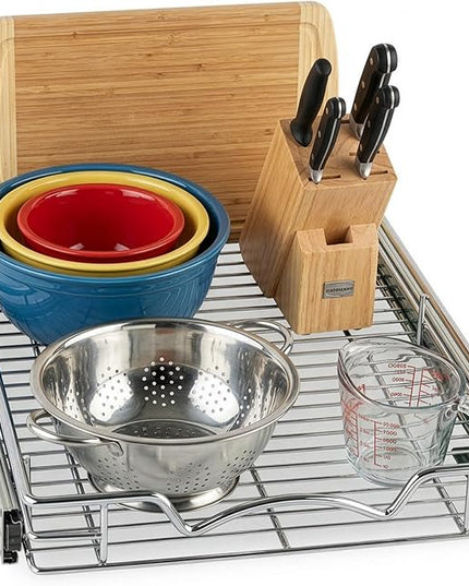 HOLDN’ STORAGE Pull Out Cabinet Organizer, Heavy Duty Caddy w/Lifetime Limited Warranty -14”W x 21”D - Requires At Least 15-1/4” Cabinet Opening, Steel Metal Cabinet Drawers Slide Out, Chrome