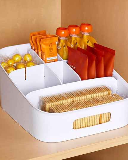 YouCopia ShelfBin Adjustable Snack Bin, BPA-Free Divided Storage Basket for Kitchen Pantry Organization, One Size, Speckled White