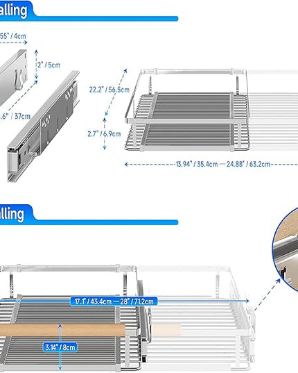 SUZLON Expandable Pull Out Cabinet Organizer,17.1~28" W x 22.5" D Heavy Duty Slide Out Shelves Adjustable Height Cabinet Pull Out Shelves,Expandable Width Spice Rack Organizer for Kitchen Cabinet