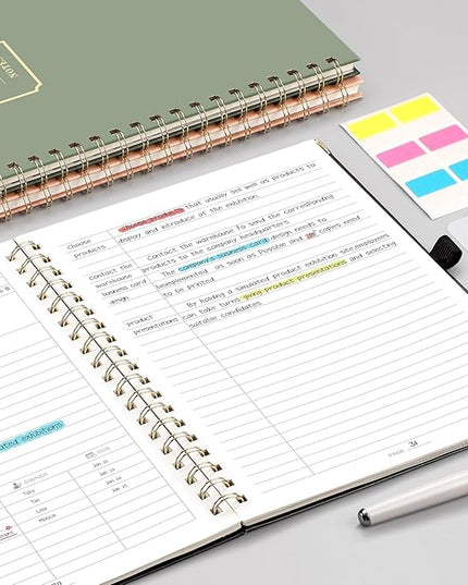 EMSHOI Meeting Notebook for Work - B5 Half Meeting Half Note Planner, 100 Pages, 100GSM Thick Paper, Hardcover, Project Organizer for Women Men Office, Business, Note Taking, 8"x10.2" - Black