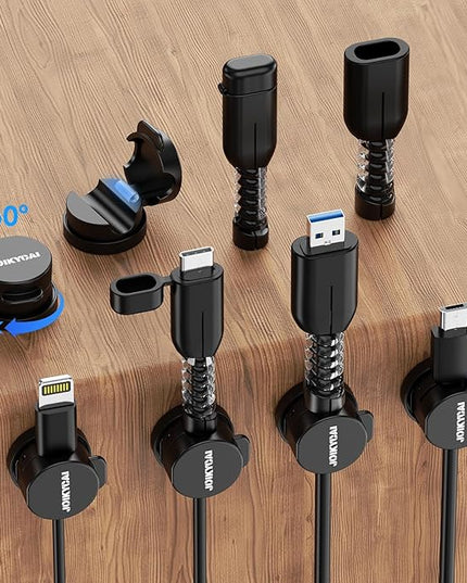 6 Desktop Cord Organizer Magnetic Spring Cable Clips Rotatable Cord Holder 2 Charging Cord Protecors for Nightstand Phone Charger Organizer Computer Desk Cable Management Appliance Adhesive Wire Strap
