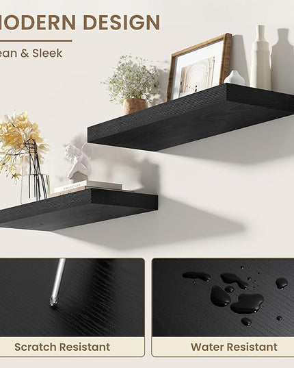 Dreamland Deep Floating Shelves, 8" Deep Long Shelves Set of 2, 40 Inches Floating Shelf for Wall,Large Display & Storage Shelf for Bathroom Bedroom Living Room Kitchen Office, Black