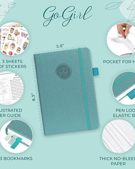GoGirl Self-care Journal – Daily Mental Health Notebook with Mood & Wellness Trackers – Personal Development, Meditation & Reflection Journal for Women – Hardcover, Lasts 3 Months (Aquamarine)