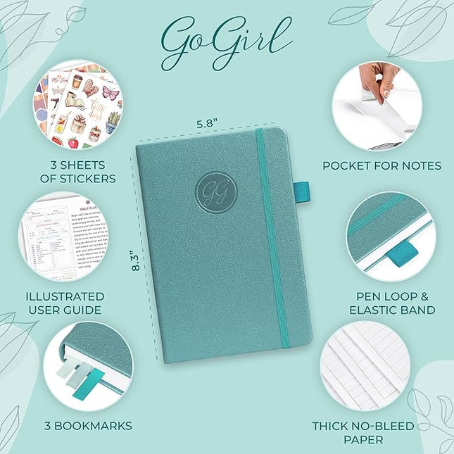 GoGirl Self-care Journal – Daily Mental Health Notebook with Mood & Wellness Trackers – Personal Development, Meditation & Reflection Journal for Women – Hardcover, Lasts 3 Months (Aquamarine)