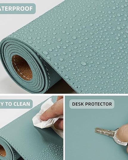 AFIING Dual-Sided Desk Pad, Natural Cork & PU Leather, Desk Mat Protector Non-Slip, Waterproof, Easy Clean,Large Mouse mats for Office and Home Work(Light Blue, 31.5"x17")