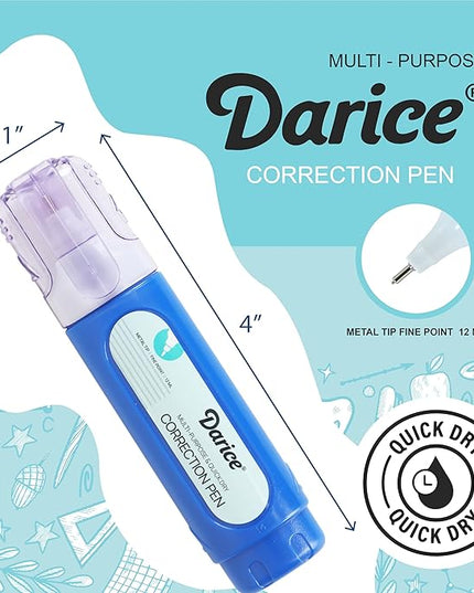 Darice Liquid Correction Pen Box of 24 - Multi-Purpose Liquid White Out Pen with Metal Tip for School, Office & Home