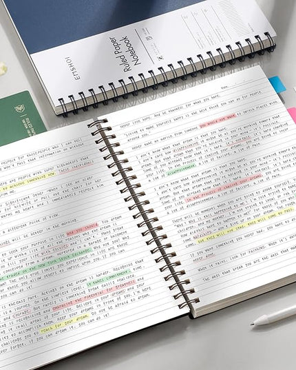 EMSHOI A4 Spiral Notebook, 11.2" X 8.27", College Ruled Lined Journal, 300 Pages/150 Sheets, Easy Tear Perforated Pages, 100gsm Thick Paper, Waterproof Softcover, for School Work Writing-Coffee