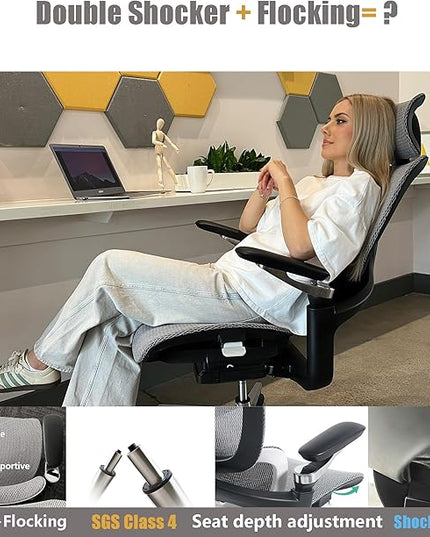 Ergonomic Office Chair with Adjustable 3D Lumbar Support, Big and Tall Mesh Home Desk Chair 5D Armrests, Executive Chair with 4D Headrest, 90-130°Tilt, BIFMA Certified, Model Zen (Grey)