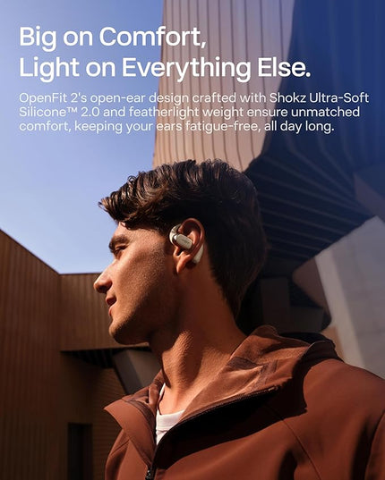 SHOKZ OpenFit 2 Open-Ear Headphones,True Wireless Bluetooth Earphones with Microphone,Earhook Earbuds with 48 Hours of Playtime,Fast Charging,IP55 Water-Resistant,with Carrying Bag,Beige,Bluetooth5.4
