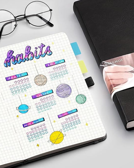 EMSHOI Graph Paper Notebook - 256 Pages A5 Graph Notebook/Journal, Hard Cover, 120gsm Thick Paper, Smooth PU Leather, Inner Pocket, 5.75'' × 8.38''-Black
