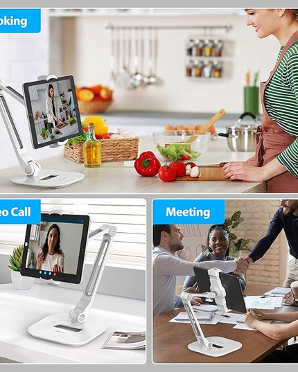 AboveTEK Multi-Angle Adjustable Tablet Stand, 360 Swivel iPad Stand Aluminum Desk Mount Fits 4'-11" Tablets White