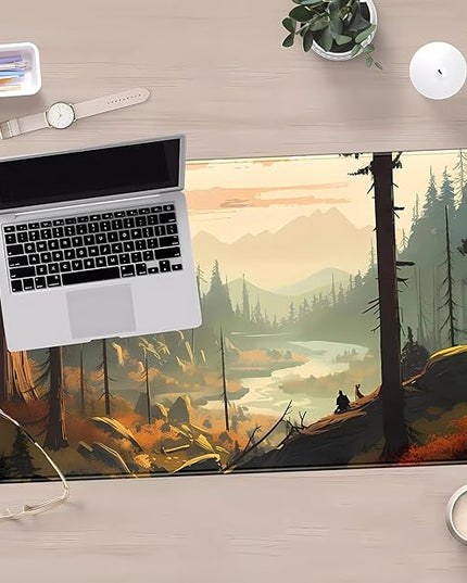 Desk Mat Gaming Desk Pad Valleys, Forest Mouse Pad XXL Extended Large Mouse and Keyboard Mat, Computer Desktop Mat with Non-Slip Base & Stitched Edges, Aesthetic Nature Desk Decor 31.5" x 15.7"