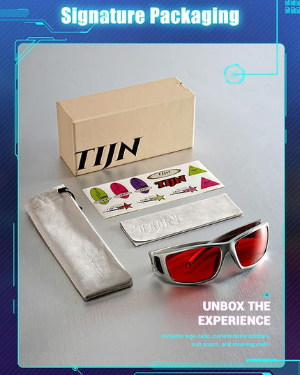 TIJN Sonia Sleep Glasses for Blue & Green Light Blocking,Red Lens with Dual AR Coating,Wraparound Frame for Gaming Screen