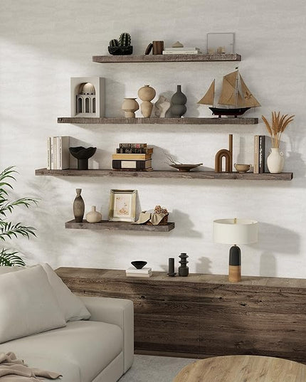 Floating Shelves Reclaimed Barnwood, 8" Deep Solid Wood Floating Shelf Wall Hanging Shelves with Invisible Heavy-Duty Metal Bracket | Wall Mounted | Farmhouse Style | 40 inches,2PCS,Grey