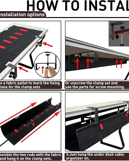 [Upgraded] Under Desk Cable Management, 48" Cord Organizer, with Silicone Pads (No Scratch!), 16 Cable Ties, Washable PE Honeycomb Base,Fits Any Desk 0-2.1", No Stinky Cardboard!Beige