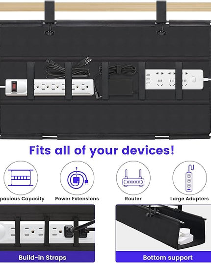 Under Desk Cable Management Tray Storage with Clamp for Wire Management Cord Organizer No Drill 28.3" for Office Home