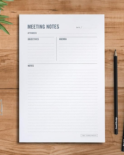 Meeting Notes Notepad - 6x9" - Double Sided Planning Pad - Objectives, Notes, Action Items & Follow-Ups - Undated Meeting Agenda - 50 Double-Sided Sheets