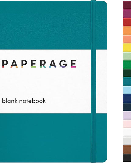 PAPERAGE Blank Journal Notebook, (Turquoise), 160 Pages, Medium 5.6 in x 8 in - 100 GSM Thick Paper – Hardcover Journaling Notebook for Work, School, Note Taking or Sketching