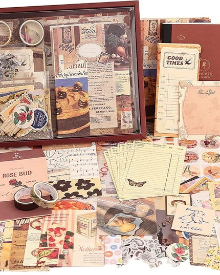 348 Pcs Scrapbooking Supplies Kit, Vintage Aesthetic Scrapbook Kit for Bullet Junk Journal, Stationery, A6 Grid Notebook, DIY Journaling Supplies, Birthday Craft Gift for Teen Girl Kid Women