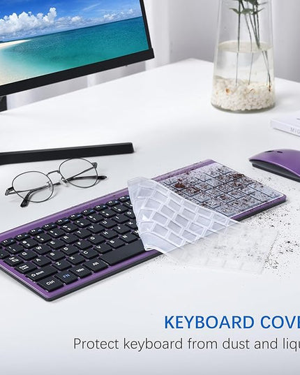 Wireless Keyboard and Mouse Ultra Slim Combo, TopMate 2.4G Silent Compact USB 2400DPI Mouse and Scissor Switch Keyboard Set with Cover, Batteries Included, for PC/Laptop/Windows/Mac - Purple Black