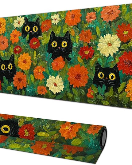 Mouse Pad Gaming Mousepad 31.5 x 11.8 Inch Large Keyboard Desktop Mat Diatomite XL Mouse Pad for Home and Office Desk Accessories with Colorful Floral Garden Cat Artwork
