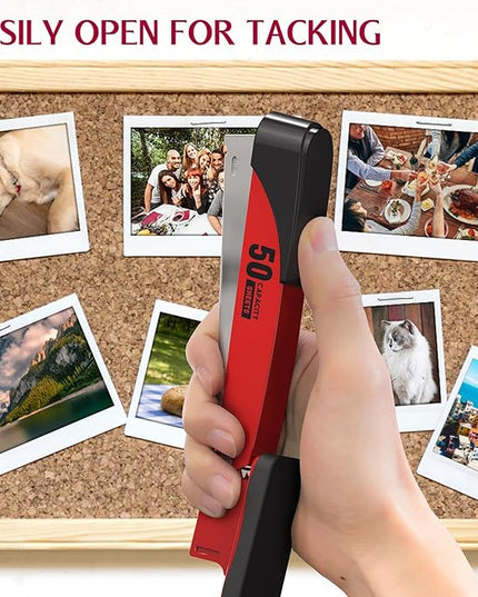 Metal Stapler Heavy Duty 50 Sheet Capacity with 1750 Staples and Staple Remover, Full Strip Staplers for Desk, No Jam, Non-Slip for Office & Classroom, Red